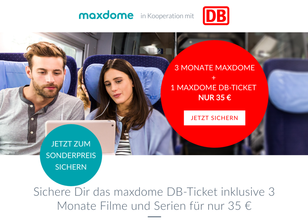 3 Monate maxdome + Bahnfahrt für 35 EUR